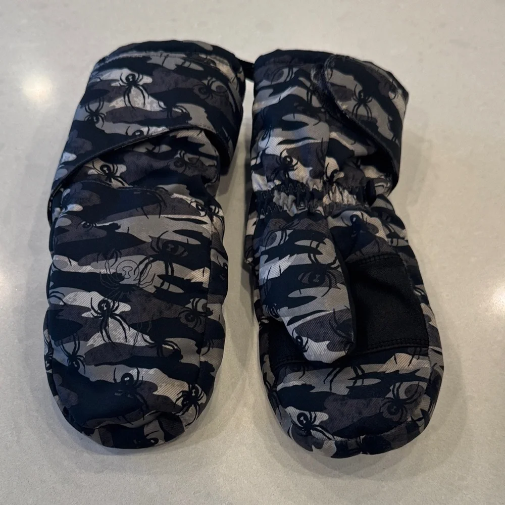 Spyder Kids Camouflage Spider Mittens - Black and Gray